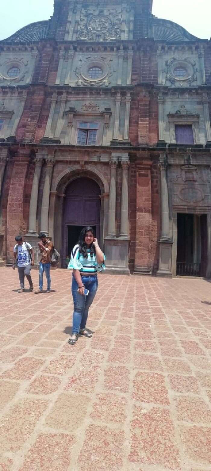 Female traveler at Basilica Bom Jesus Goa