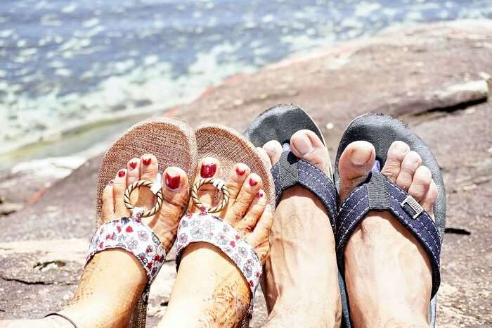 tushar seychelles honeymoon trip: shoes on beach