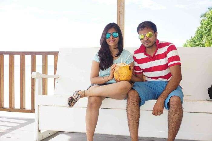 tushar seychelles honeymoon trip: having a coconut