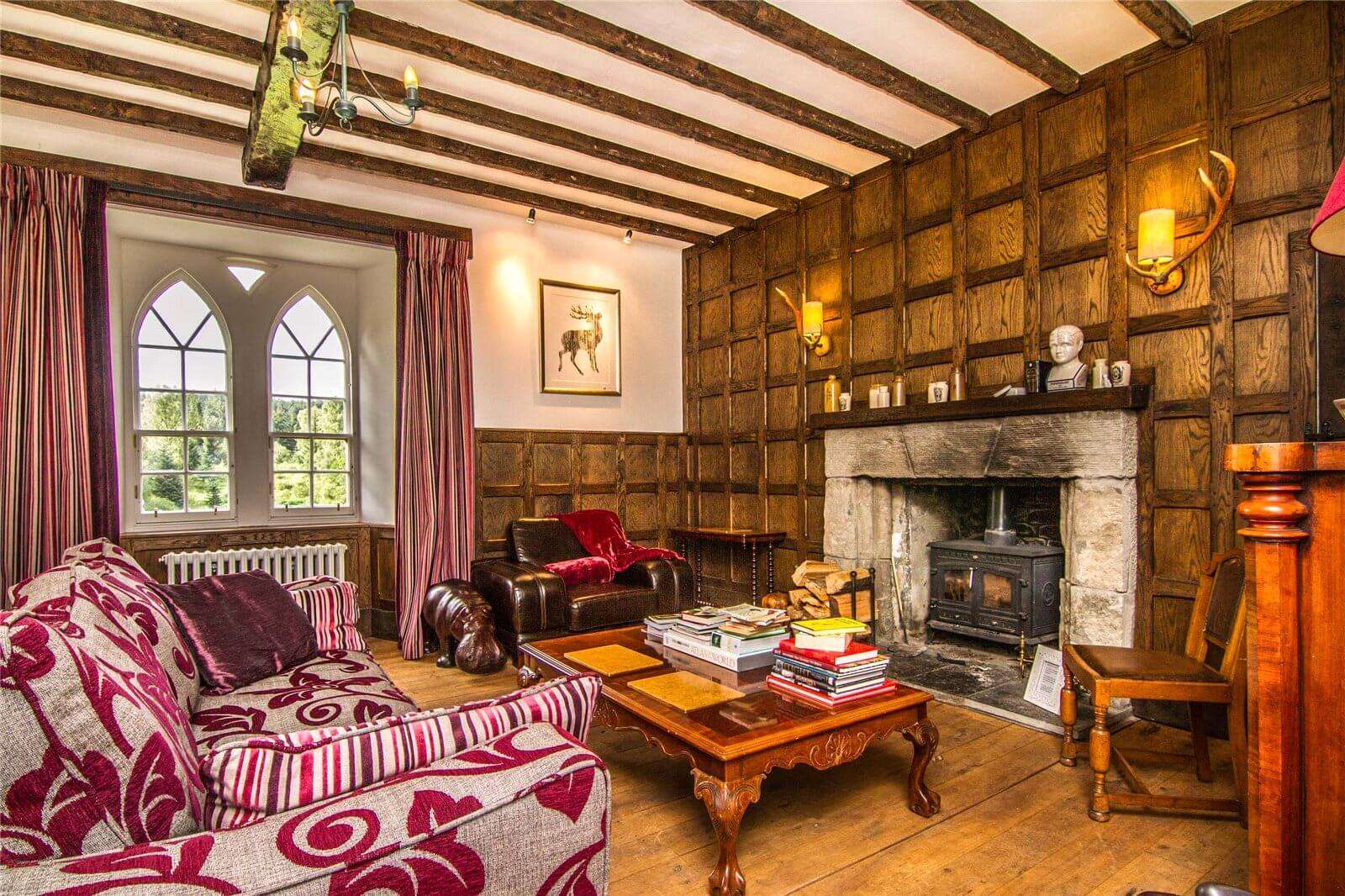 inside the lively living room of Duchray Castle