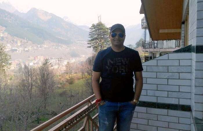 kuldeep manali honeymoon trip: kuldeep atop the vashisht temple