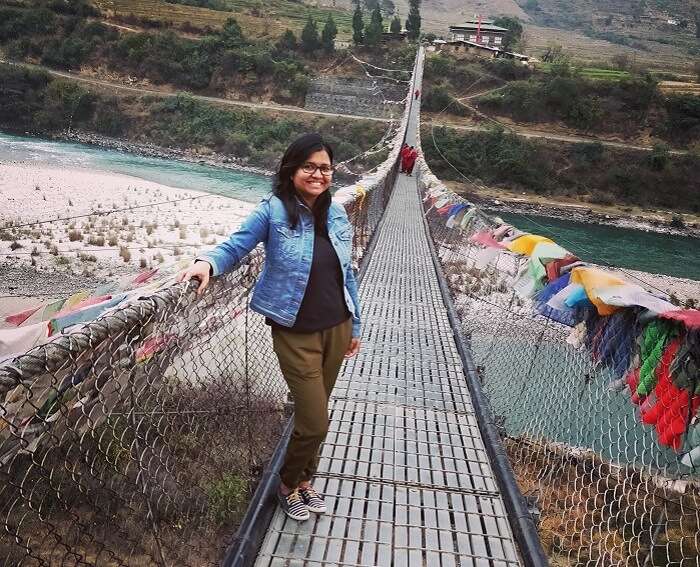shakti on a bridge in bhutan