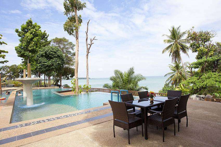 dining area by a huge pool in Krabi Beachfront Resort Deluxe Suite No.101