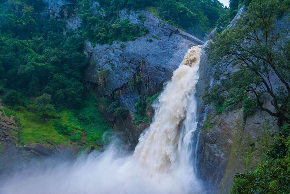 A waterfall in Sri Lanka during the rains