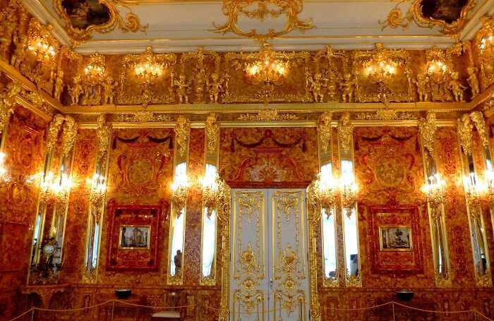 inside view of the chamber with golden panels