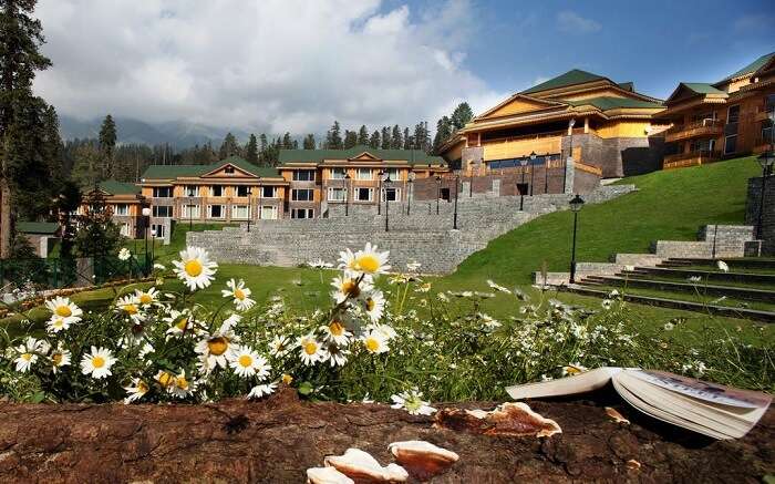 view of the gorgeous The Khyber Himalayan Resort and Spa in the mountains 