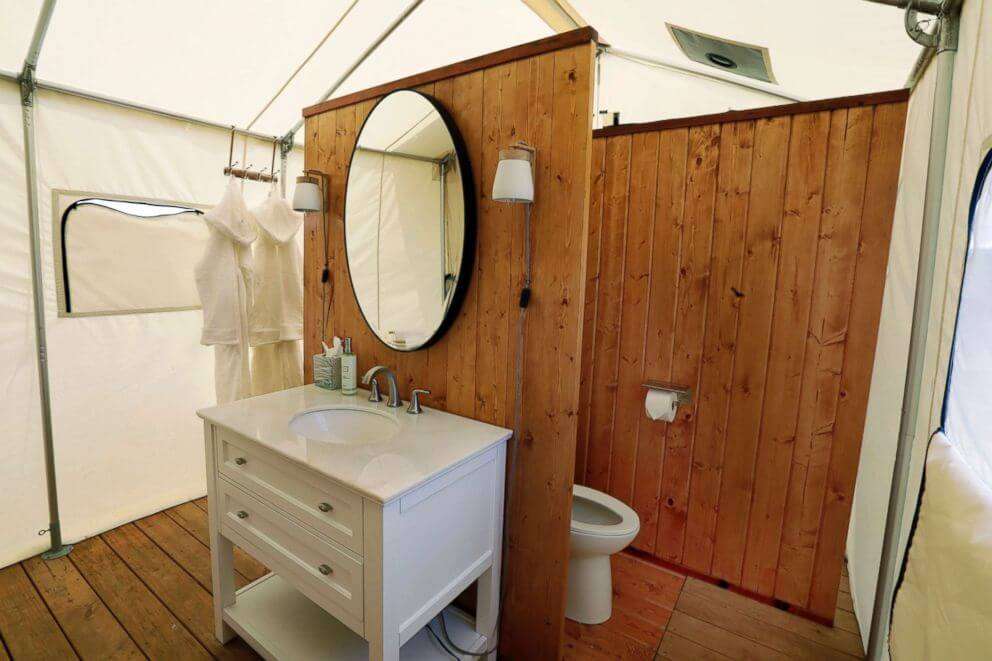 The luxurious bathroom inside the tent