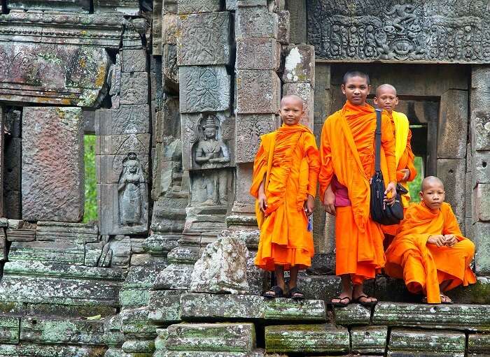 monastery complex with kids standing