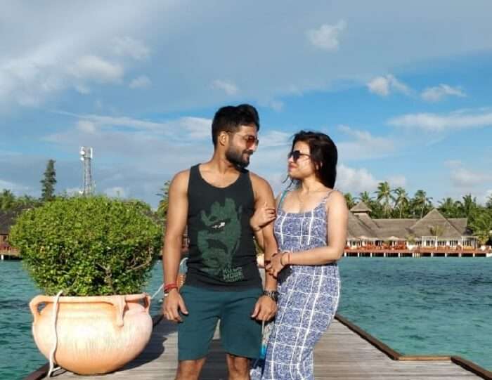 couple getting clicked in maldives