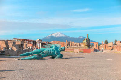 A fallen statue at the ruins of Pompeii in Naples, Italy