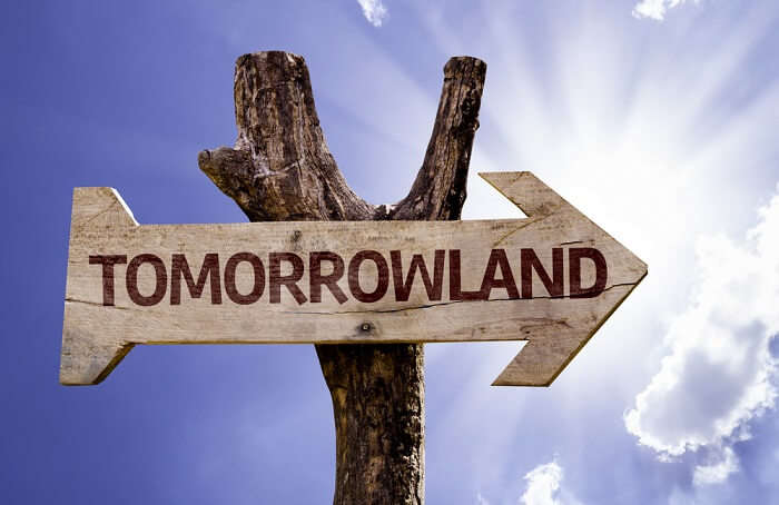 tomorrowland on wooden sign