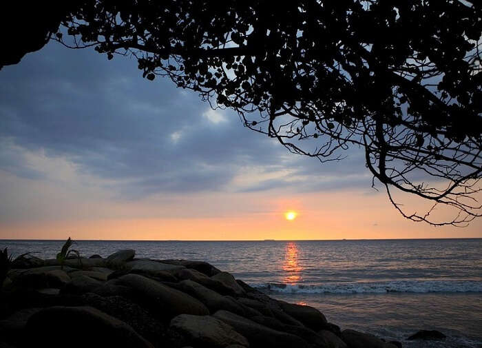 glorious sunset at the famous beach in nusa dua