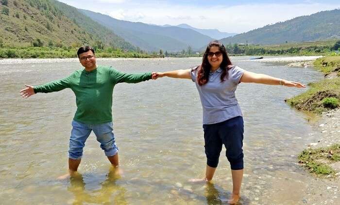 rohit bhutan family trip travelogue chilling in river