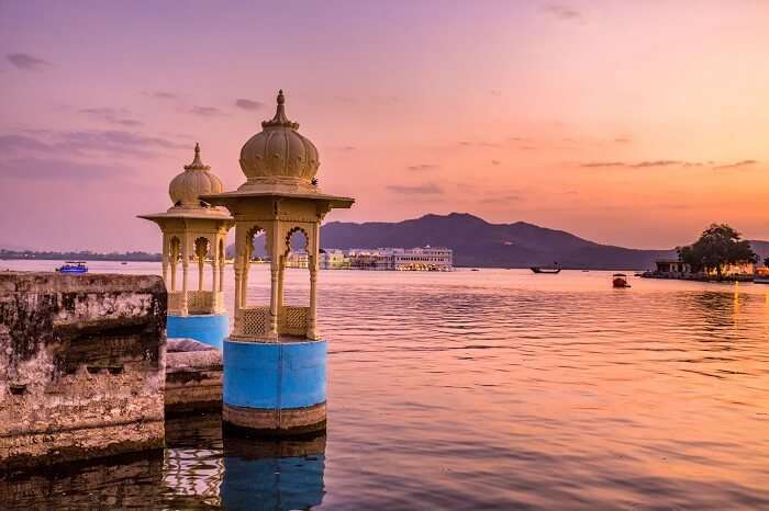 udaipur palace closeup evening sunset