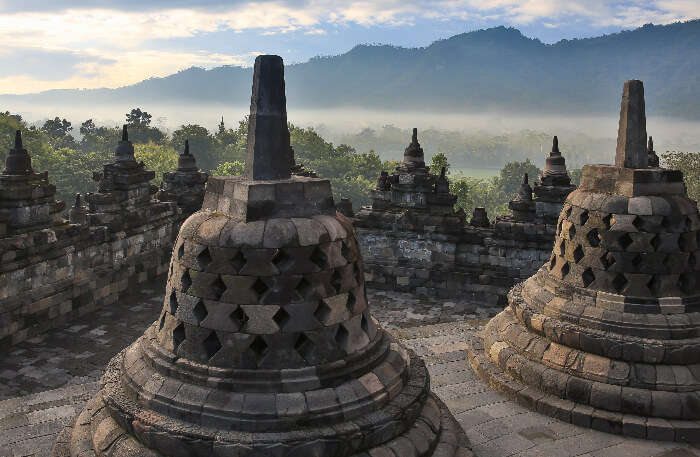 Java Island's Borobudur temple top view