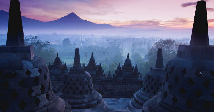 View from the top of Borobudur Temple in Java Island, Indonesia