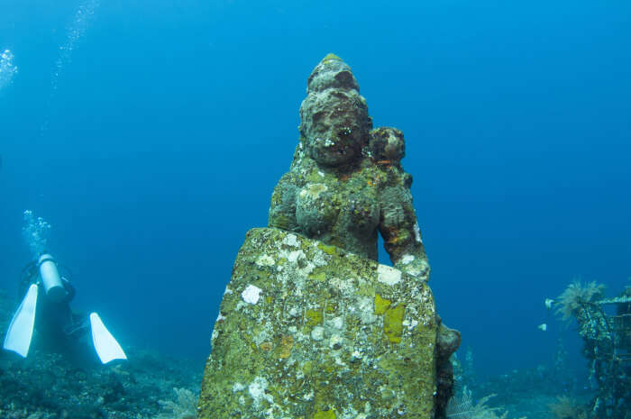 A goddesses' statue under water at Pemuteran Bay, Bali