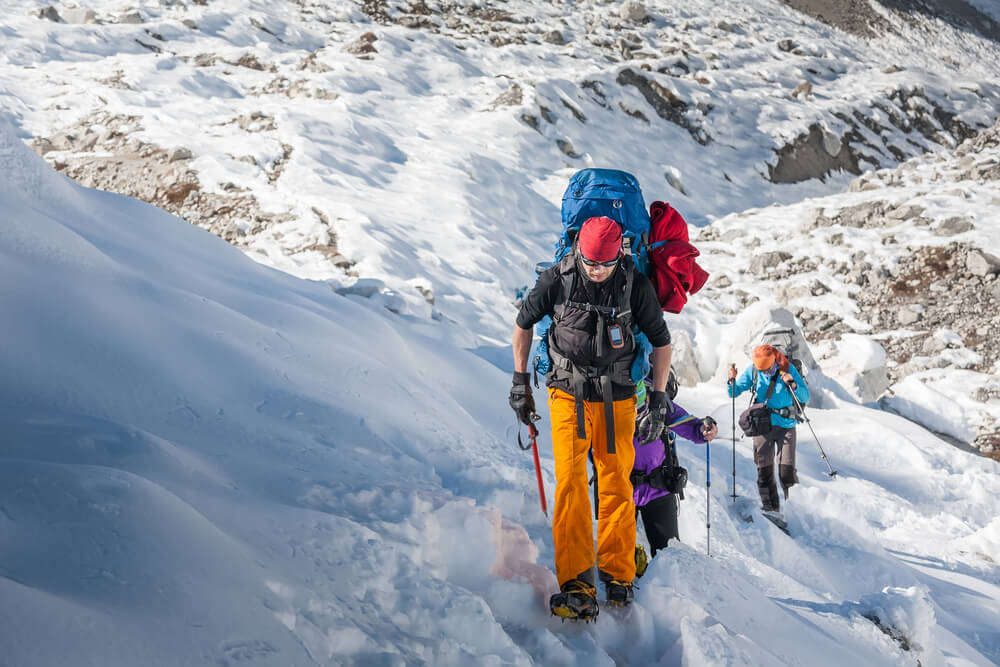 trekking in snowy mountains