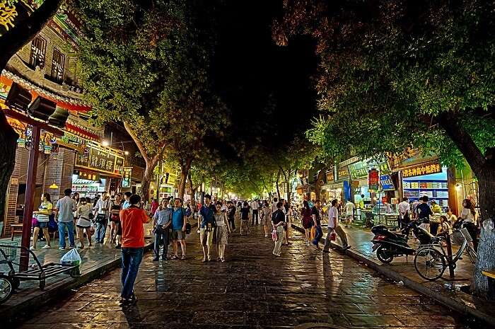 view of market in china at night