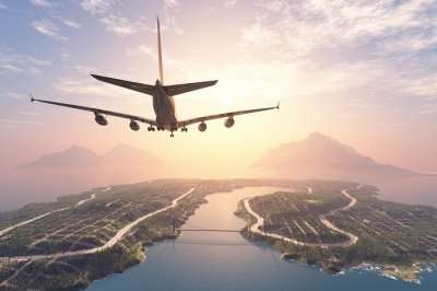 aeroplane flying over sea