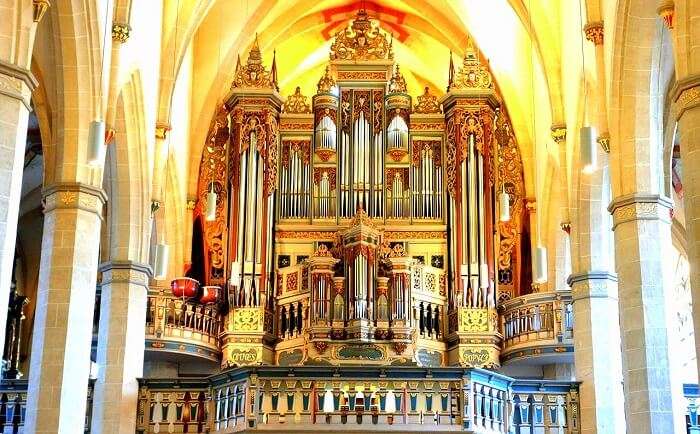 inside front view of an old church