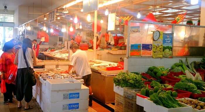 fresh vegetables and meat market