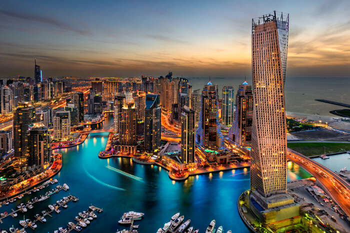 A bird eye view of the beautiful high rises in Dubai