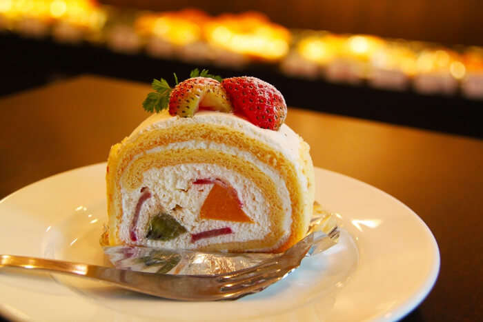 A pastry served in a bakery 