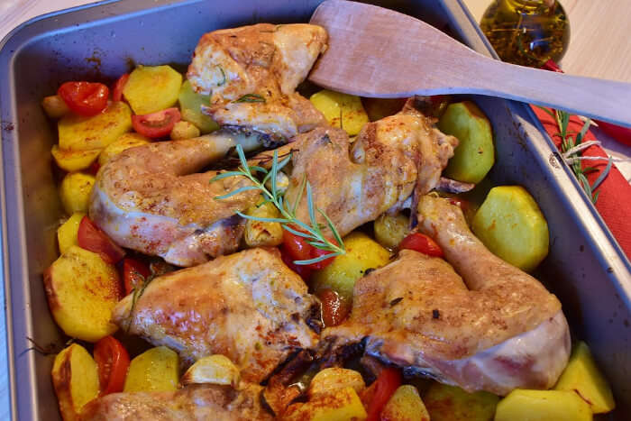 Wood-fired roast chicken and bread salad
