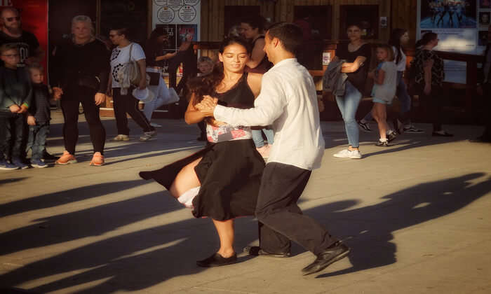 Couple dancing on floor