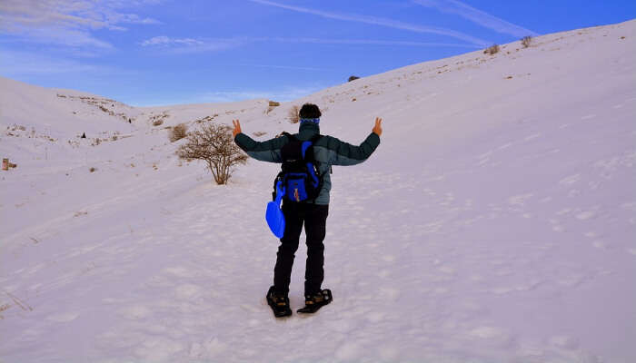 A Man Celebrating In Snow