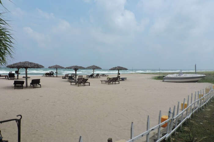 A Beach Shore With Tables