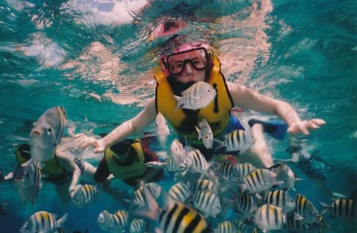 Snorkeling in water