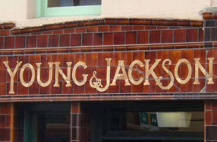 The entrance of Young & Jackson Hotel