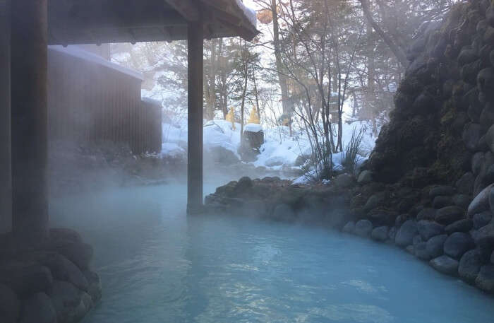 mineral-rich hot spring bath