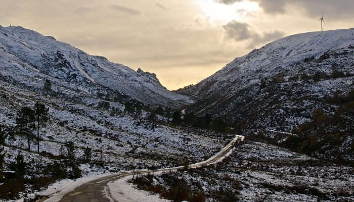 mountains and road with snow 