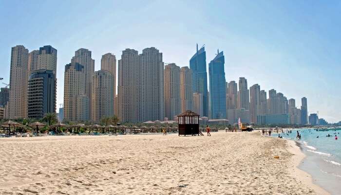 skyscrapers in the backdrop of a beach