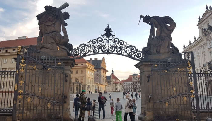 Prague castle entrance in Prague in January