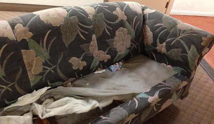 the sofa is in bad condition