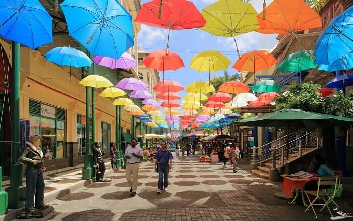 umbrellas in caudan waterfront mall