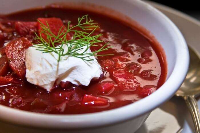 Red soup in a bowl