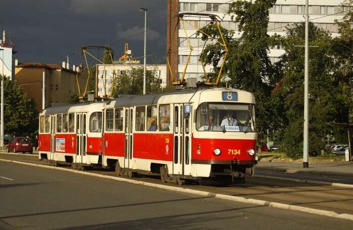 street city prague tram transport
