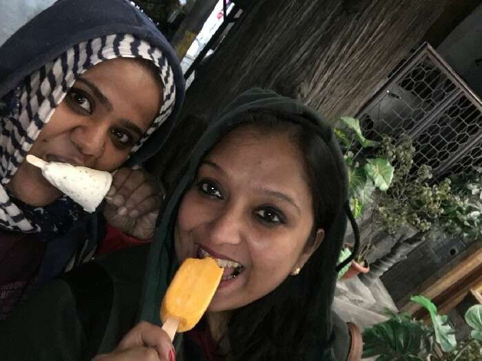 enjoying having ice cream