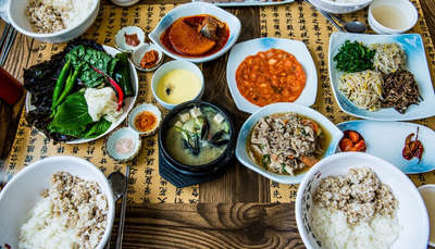 Table full of Korean Food