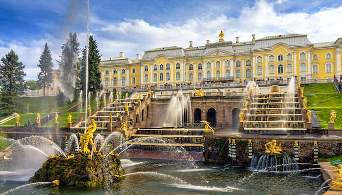 a fountain overlooking Peterhof Palace