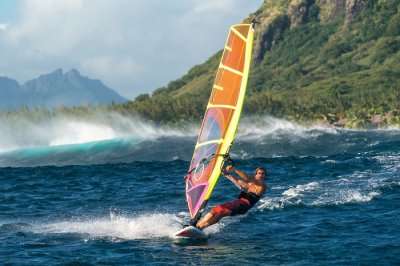 person windsurfing in Mauritius