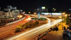 a view of roads and traffic lights