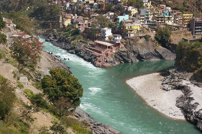 Confluence of Alaknanda and Bagirathi Rivers