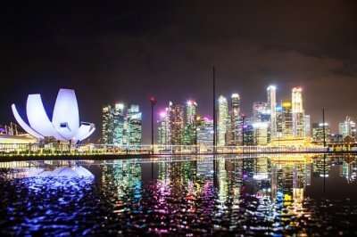 Singapore river with lights