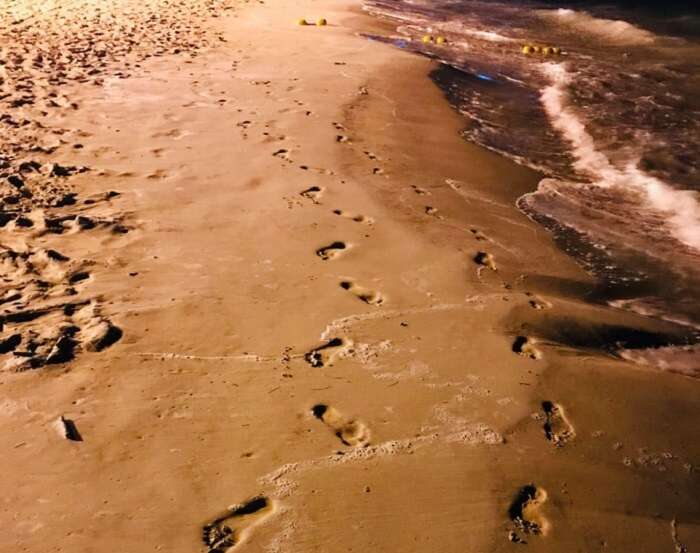 walking footsteps on the beach